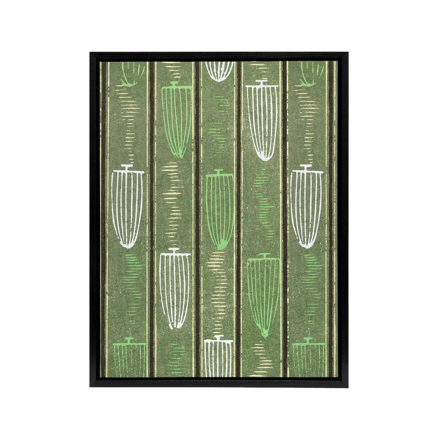 Green Shima Textile Pattern Framed Canvas Wall Art Print Korin