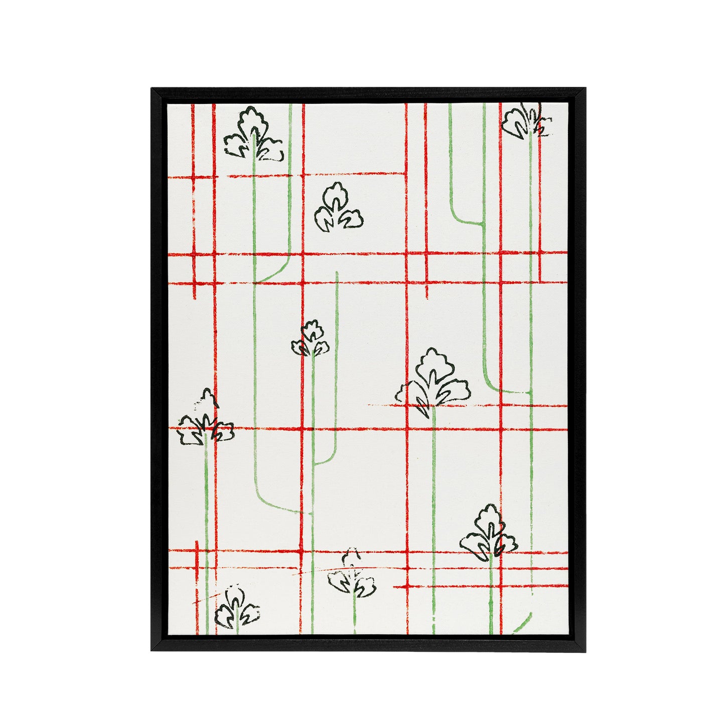 Leaf Lines Shima Textile Pattern Framed Canvas Wall Art Print Korin