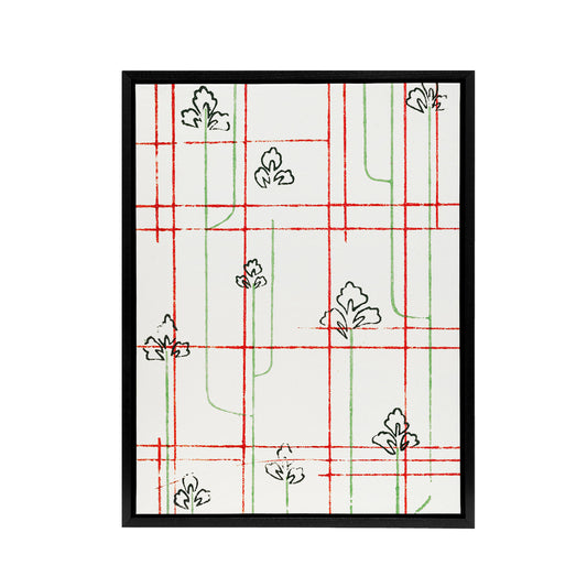 Leaf Lines Shima Textile Pattern Framed Canvas Wall Art Print Korin