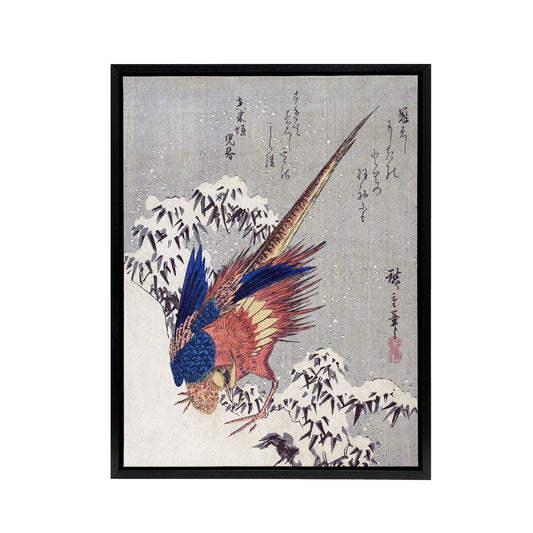 Japanese Pheasant In Snow Framed Canvas Wall Art Print Utagawa Hiroshige