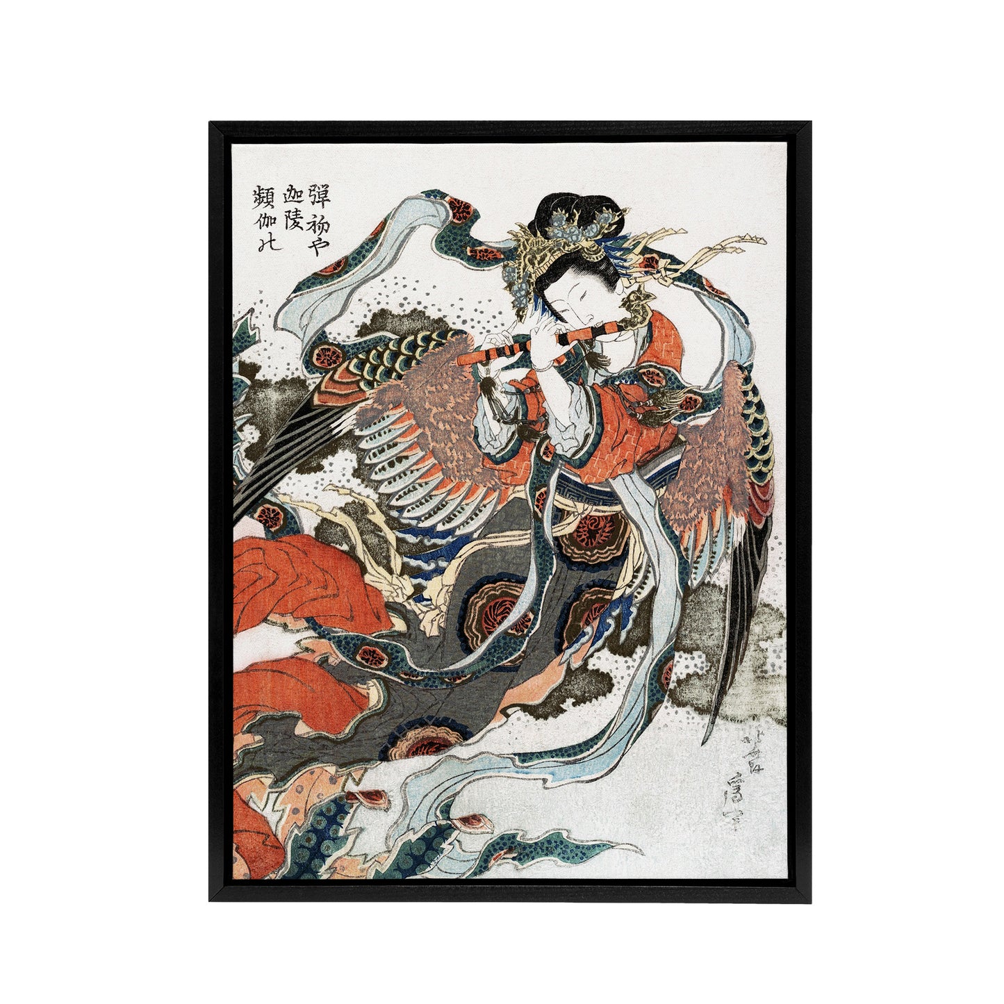 Mystical Bird Woman with Flute Framed Canvas Wall Art Print Hokusai