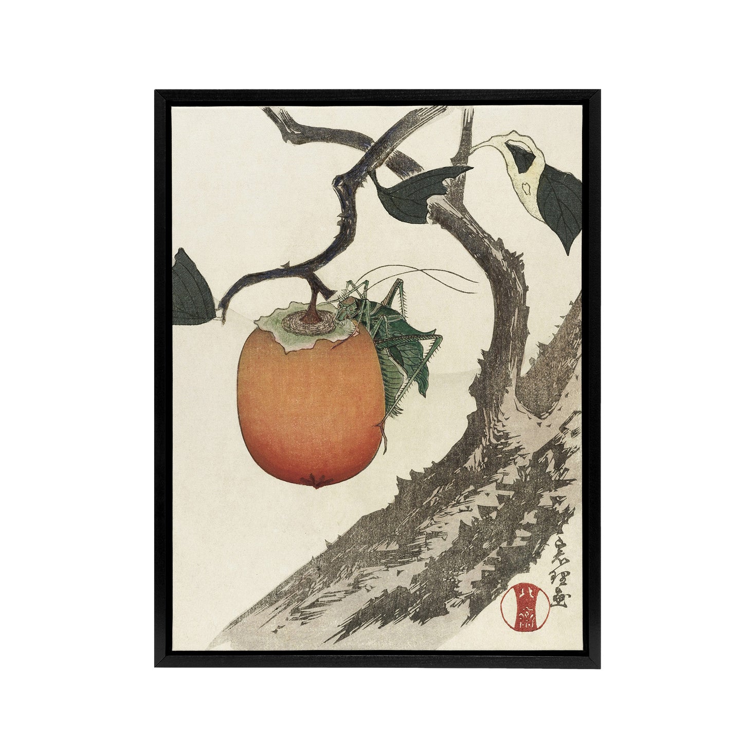 Persimmon Fruit With Grasshopper Framed Canvas Wall Art Print Hokusai