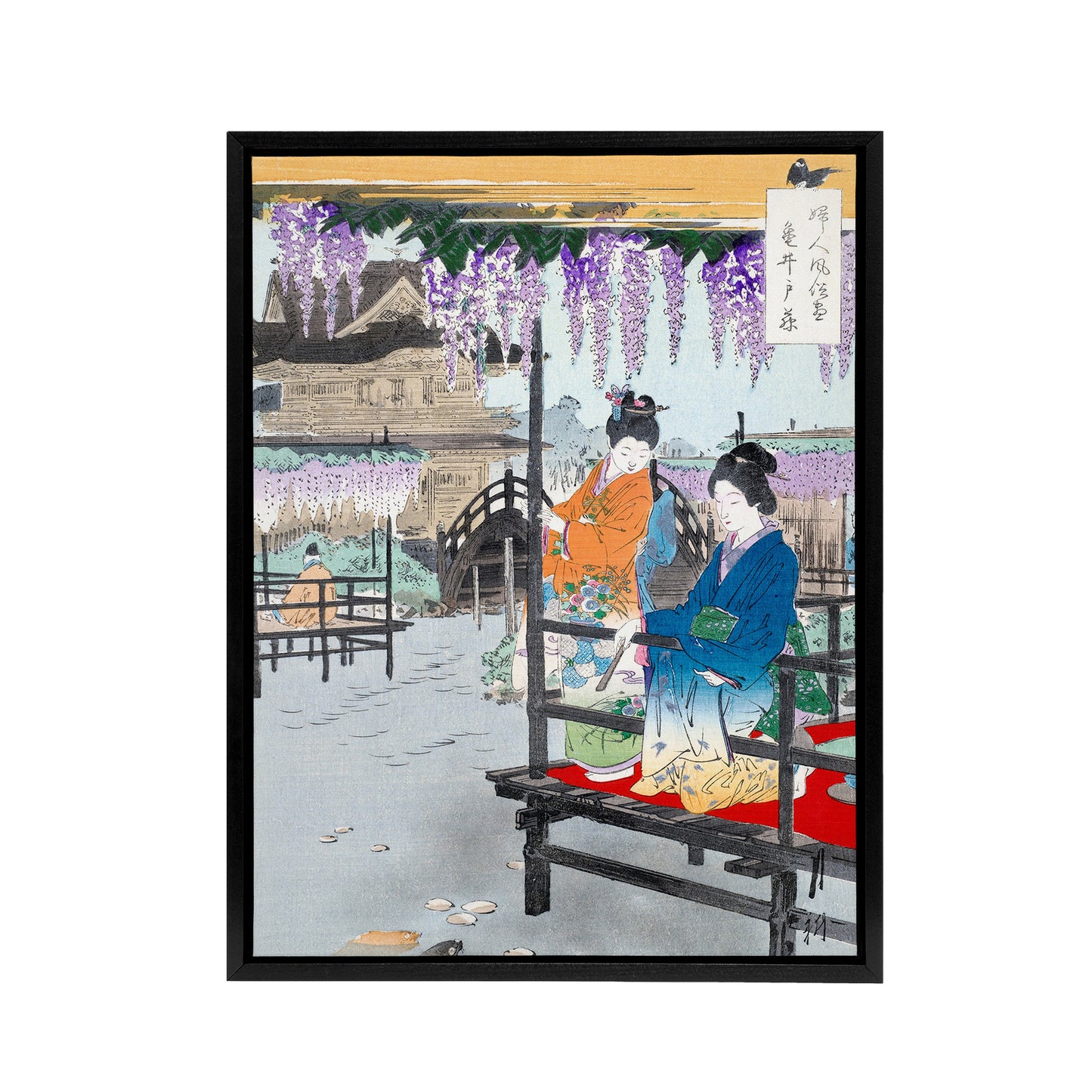 Maidens Overlooking Fish Pond Framed Canvas Wall Art Print Ogata Gekko