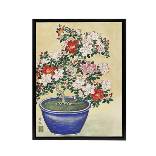 Blooming Azalea In Blue Pot Framed Canvas Wall Art Print Ohara Koson