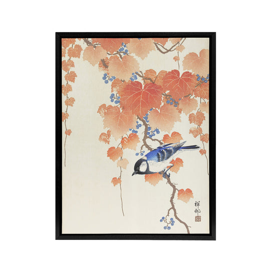 Great Tit On Paulownia Branch Framed Canvas Wall Art Print Ohara Koson