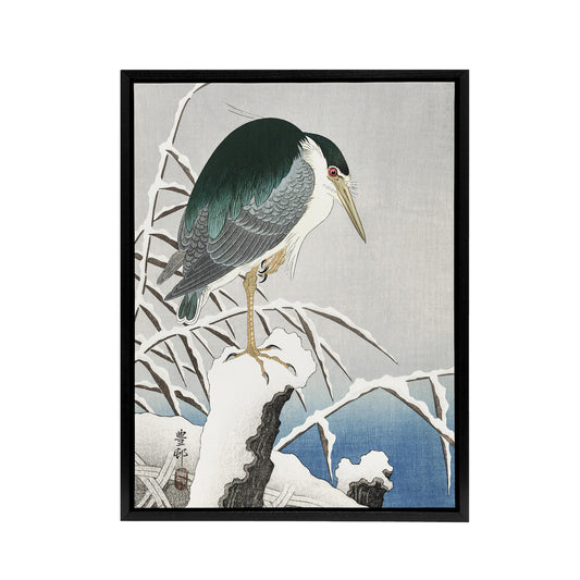 Heron In Snow Vintage Bird Ukiyo E Framed Canvas Wall Art Print Koson