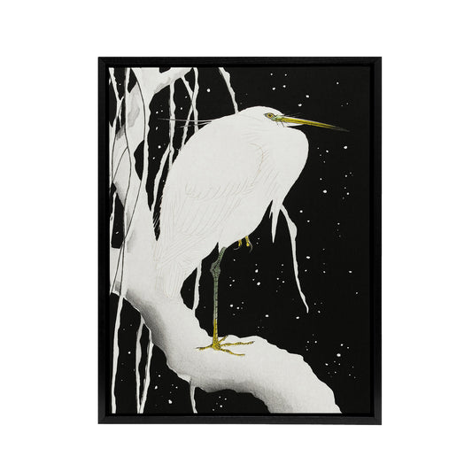 Heron In Snow Covered Tree Branch Framed Canvas Wall Art Print Koson