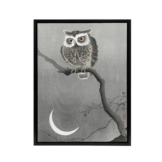 Long Eared Owl On Tree Branch Framed Canvas Wall Art Print Ohara Koson