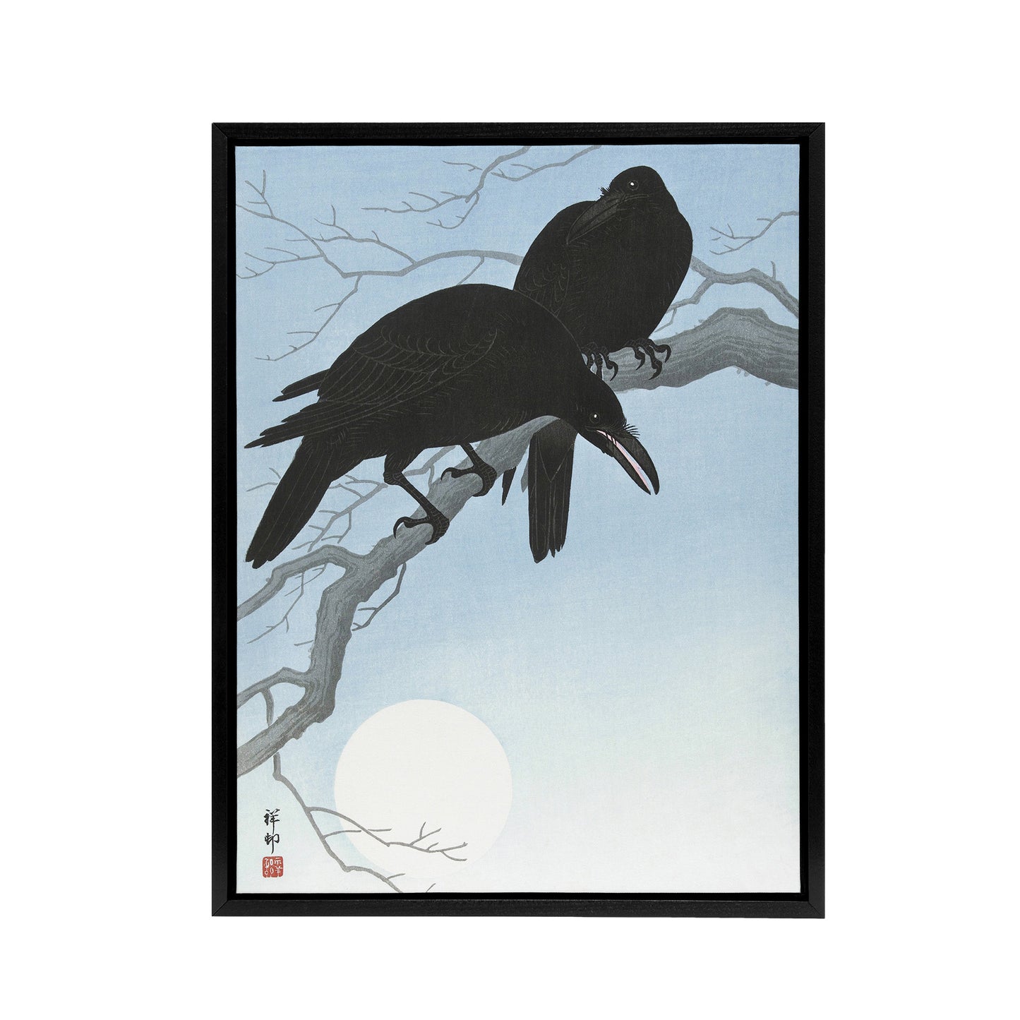 Two Crows On A Tree Branch Framed Canvas Wall Art Print Ohara Koson