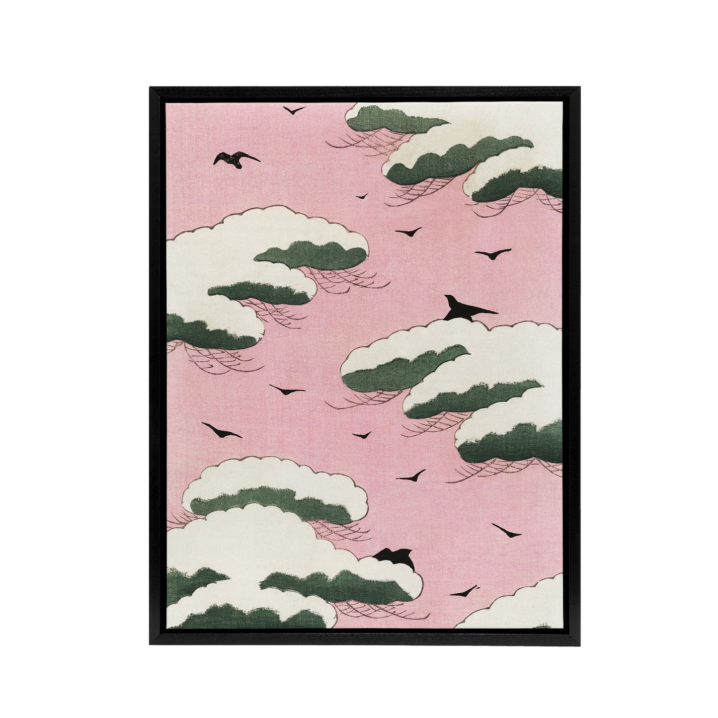 Pink Sky With Clouds and Birds Framed Canvas Wall Art Print Bijutsukai