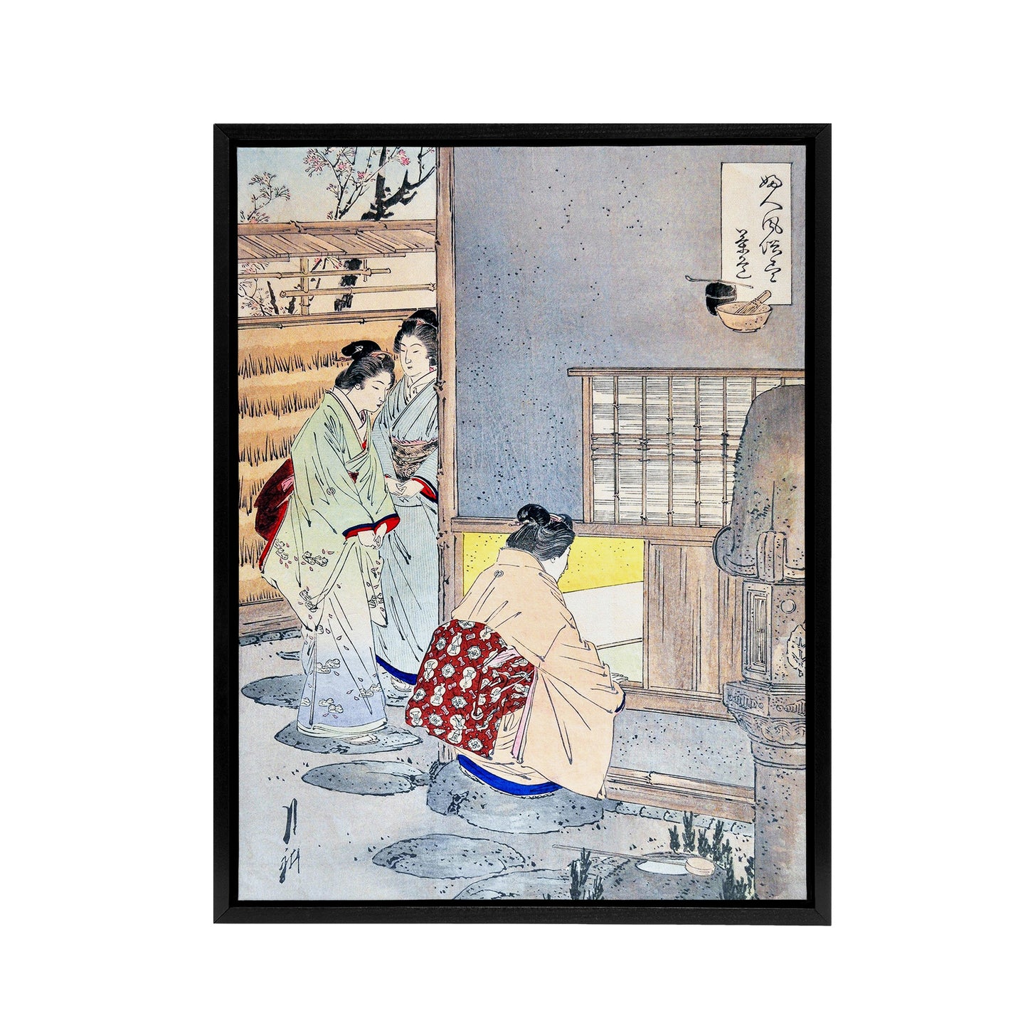 Women Tea Gathering at Teahouse Framed Canvas Wall Art Print Ogata Gekko
