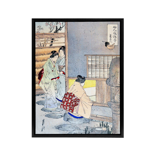 Women Tea Gathering at Teahouse Framed Canvas Wall Art Print Ogata Gekko