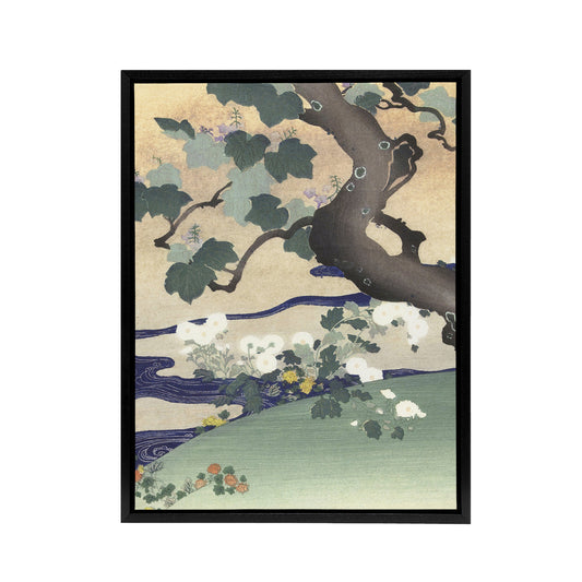 Tree And Chrysanthemums Framed Canvas Wall Art Print Kogyo Tsukioka