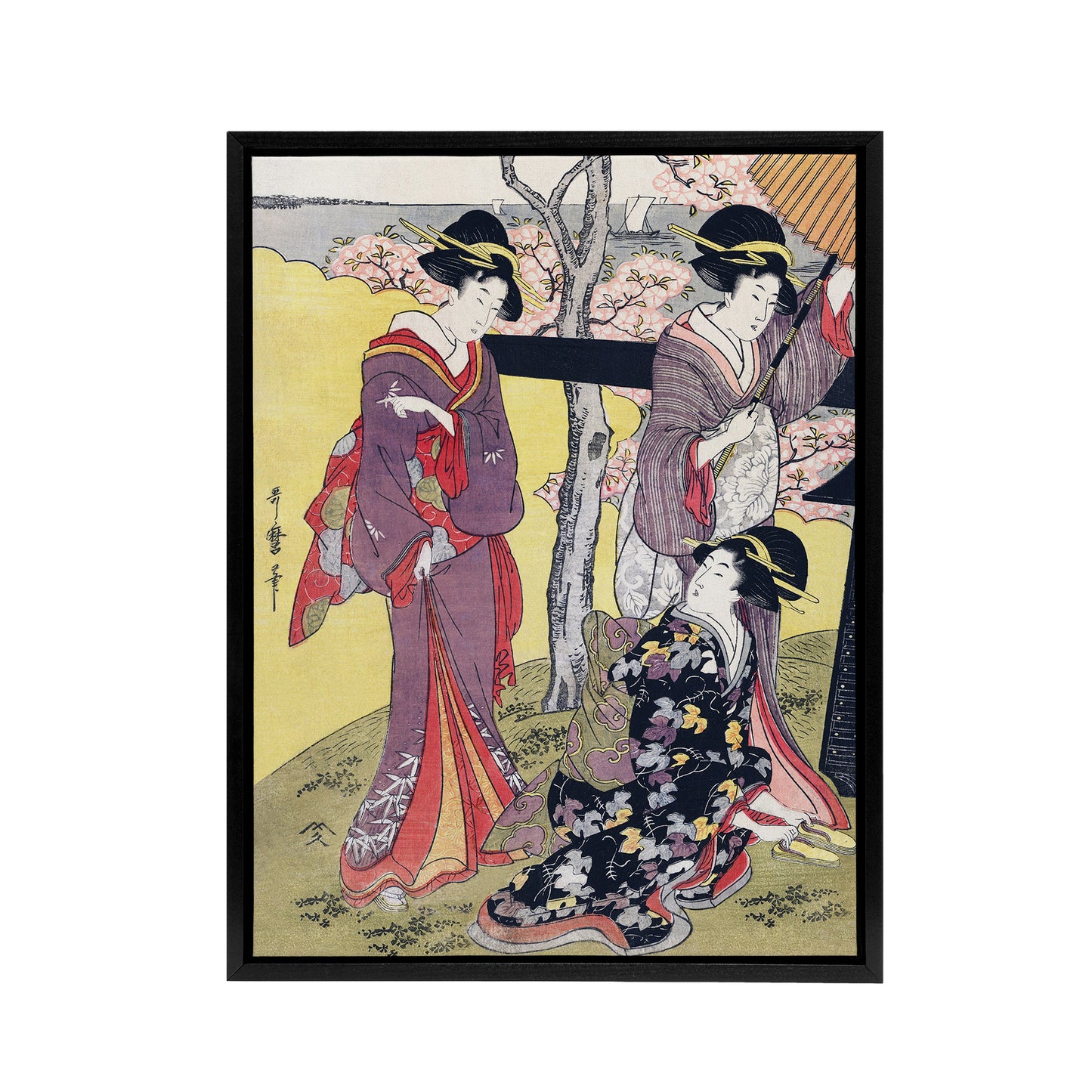 Cherry Blossom Viewing Gotenyama Framed Canvas Wall Art Print Kitagawa