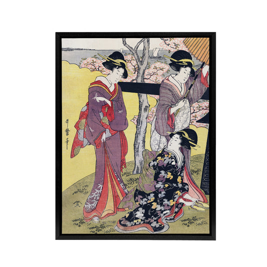 Cherry Blossom Viewing Gotenyama Framed Canvas Wall Art Print Kitagawa