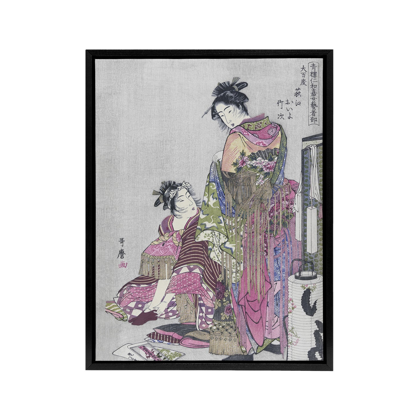 Husband And Wife Portrait Framed Canvas Wall Art Print Utamaro Kitagawa
