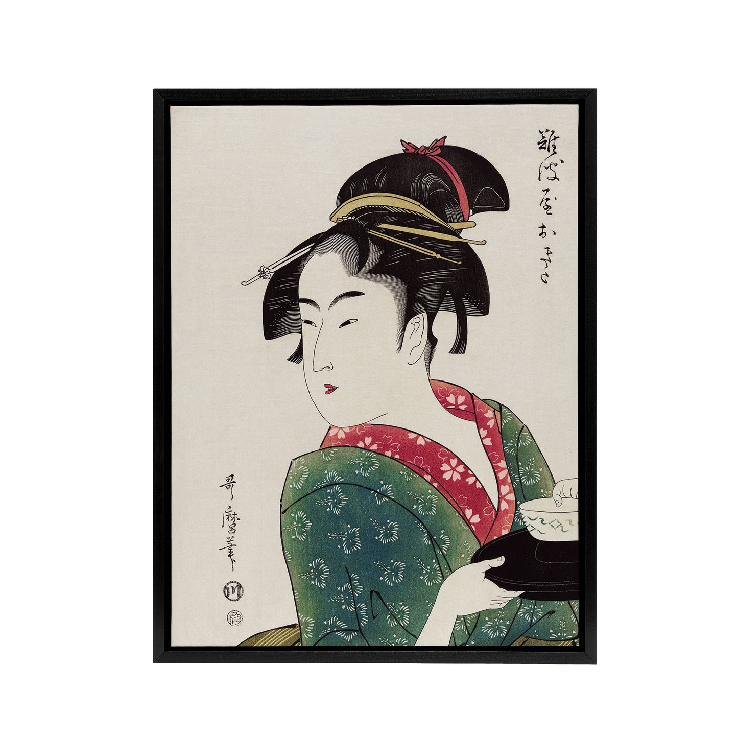 Naniwaya Okita Portrait Framed Canvas Wall Art Print Utamaro Kitagawa