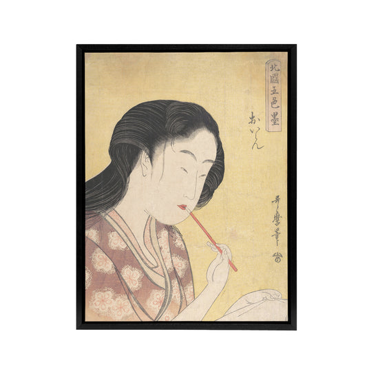 Oiran Applying Lipstick Framed Canvas Wall Art Print Utamaro Kitagawa