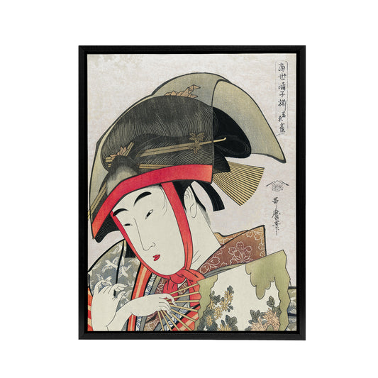 Woman Dancer With Fan Framed Canvas Wall Art Print Utamaro Kitagawa