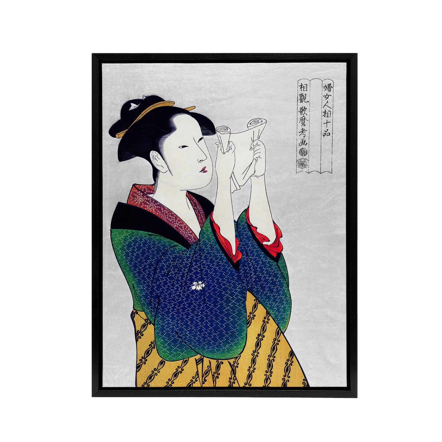 Woman Reading Letter Portrait Framed Canvas Wall Art Print Kitagawa