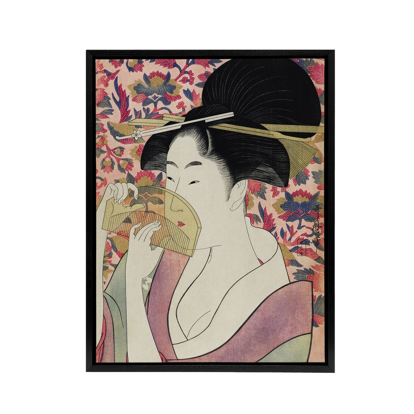 Woman With A Comb Portrait Framed Canvas Wall Art Print Utamaro Kitagawa