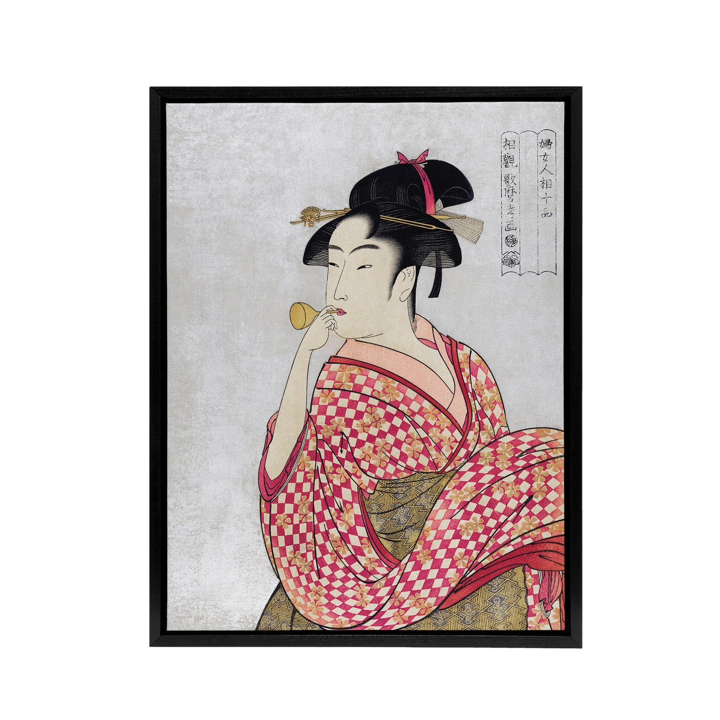 Woman With Glass Pipe Portrait Framed Canvas Wall Art Print Kitagawa