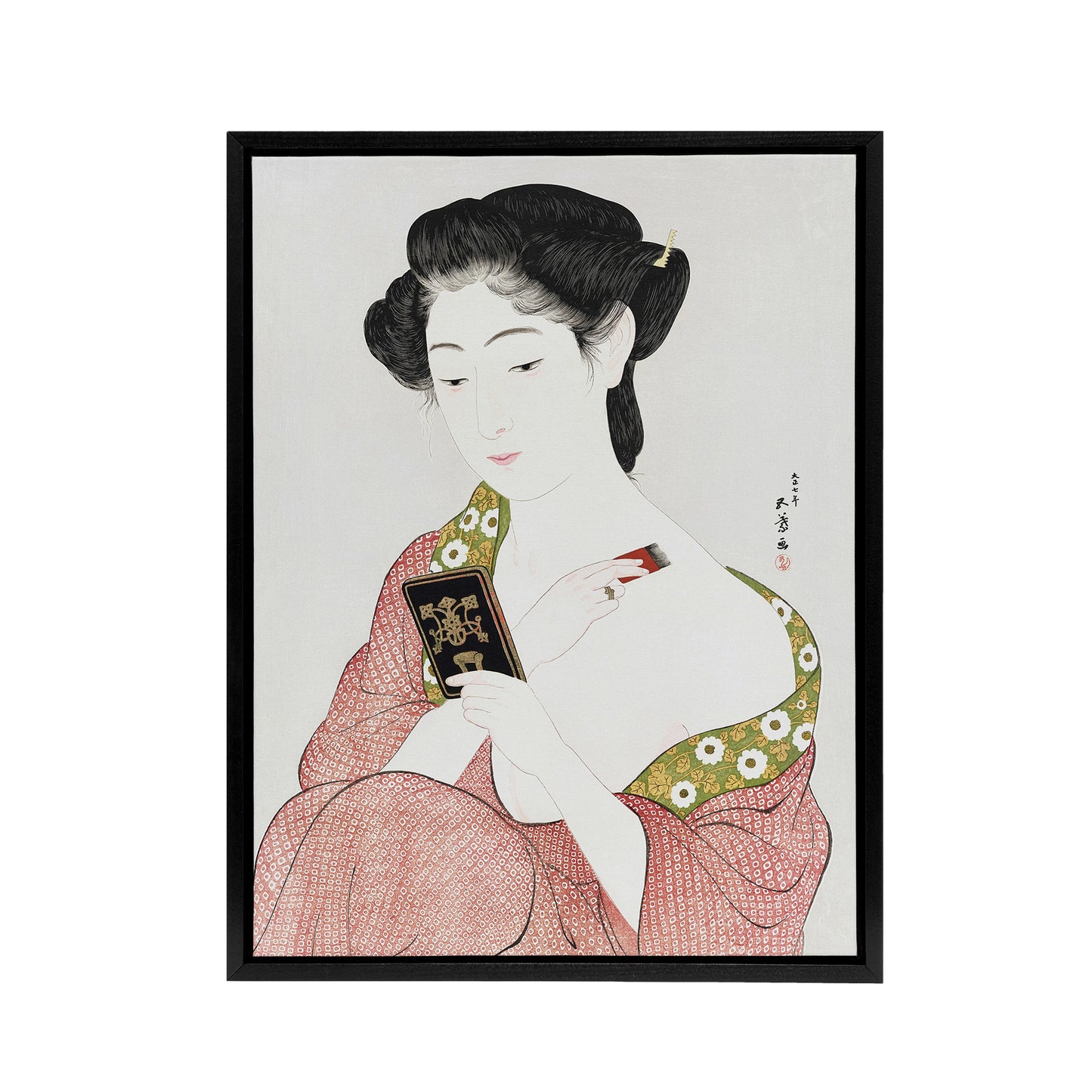 Woman Applying Powder Portrait Framed Canvas Wall Art Print Hashiguchi