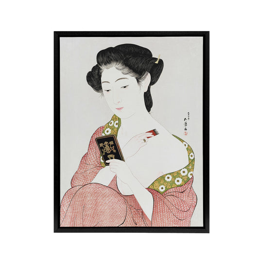 Woman Applying Powder Portrait Framed Canvas Wall Art Print Hashiguchi