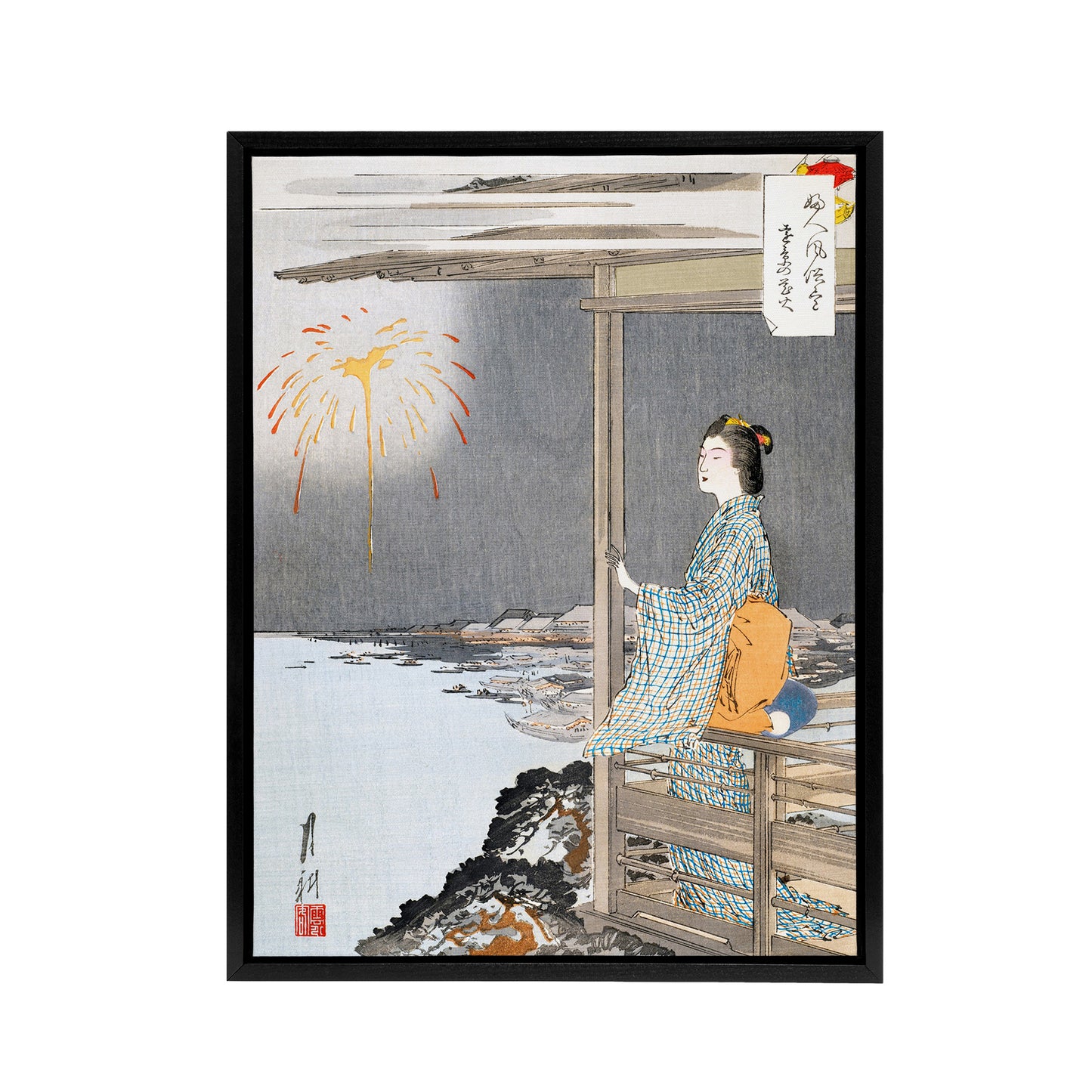 Woman Watching Fireworks Framed Canvas Wall Art Print Ogata Gekko