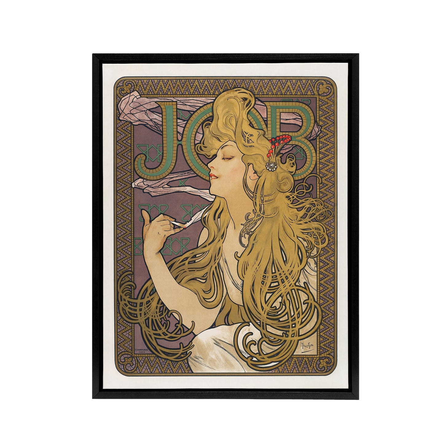 Job Paper Vintage Advert Art Nouveau Framed Canvas Wall Art Print Mucha
