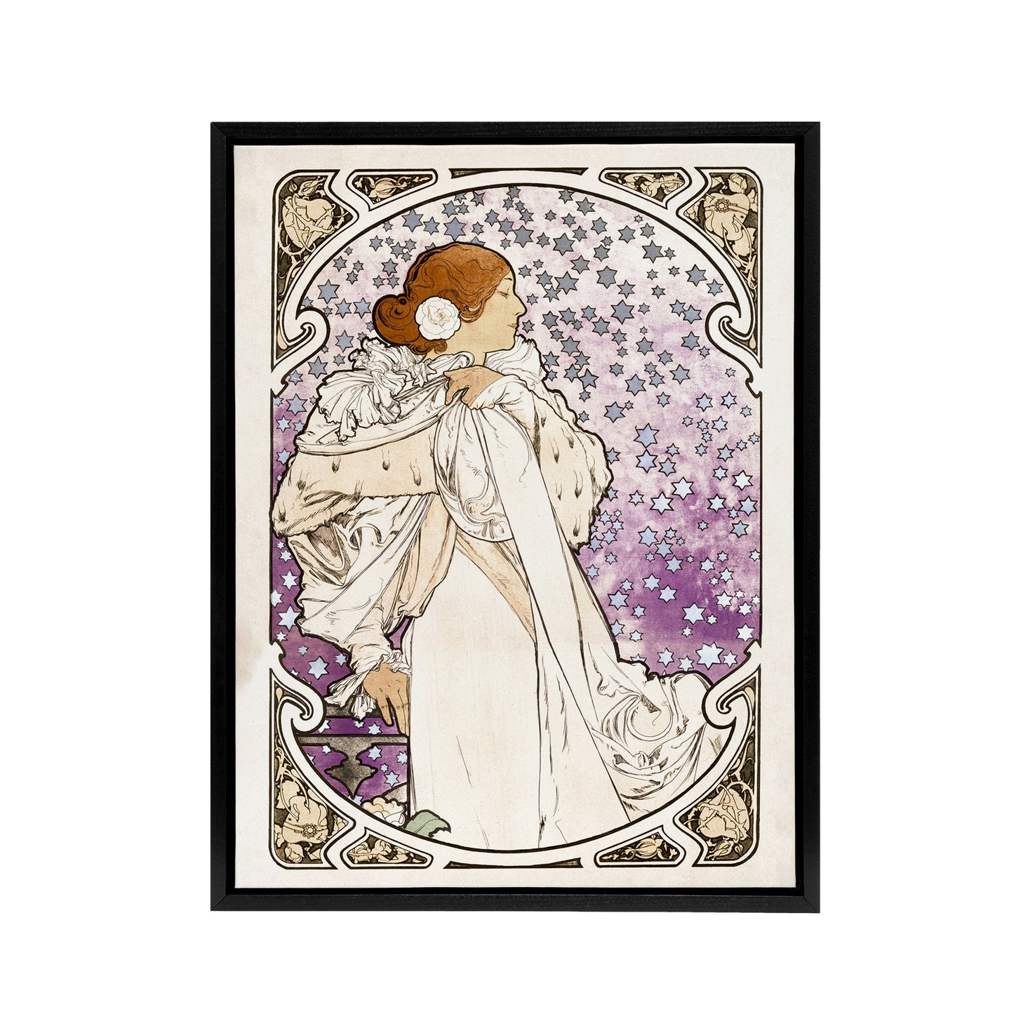 Lady of Camellias Theatre Portrait Framed Canvas Wall Art Print Mucha
