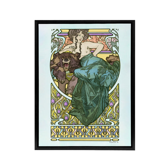 Woman Reclining on a Bearskin French Framed Canvas Wall Art Print Mucha