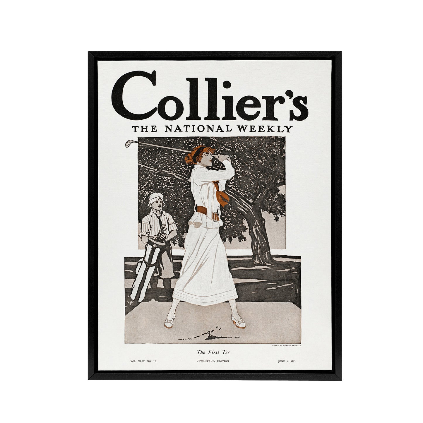 Woman Golfer First Tee Vintage Magazine Framed Canvas Wall Art Print