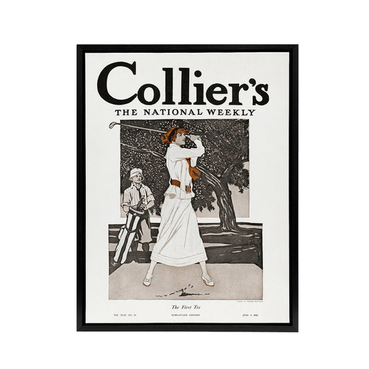 Woman Golfer First Tee Vintage Magazine Framed Canvas Wall Art Print