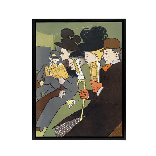 People Reading Magazine on Train Framed Canvas Wall Art Print E Penfield
