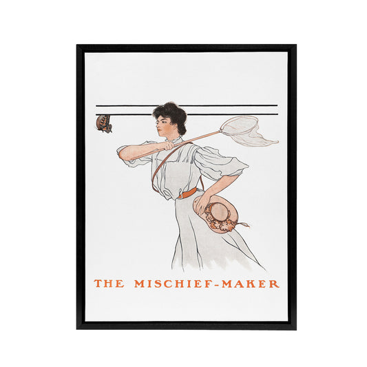 Mischief Maker Woman Butterfly Net Framed Canvas Wall Art Print Penfield