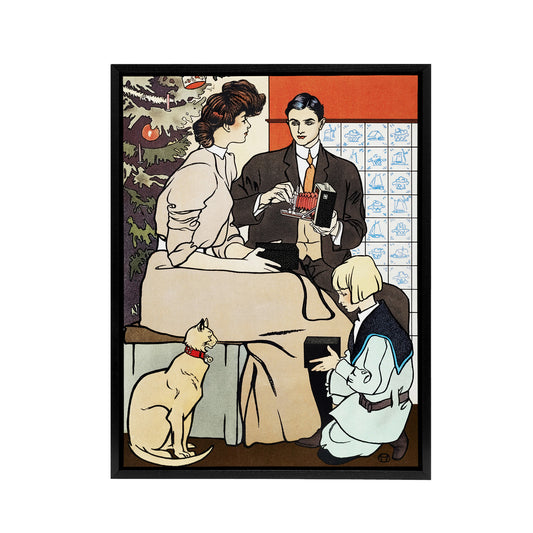 Vintage Christmas Family Scene Framed Canvas Wall Art Print Penfield