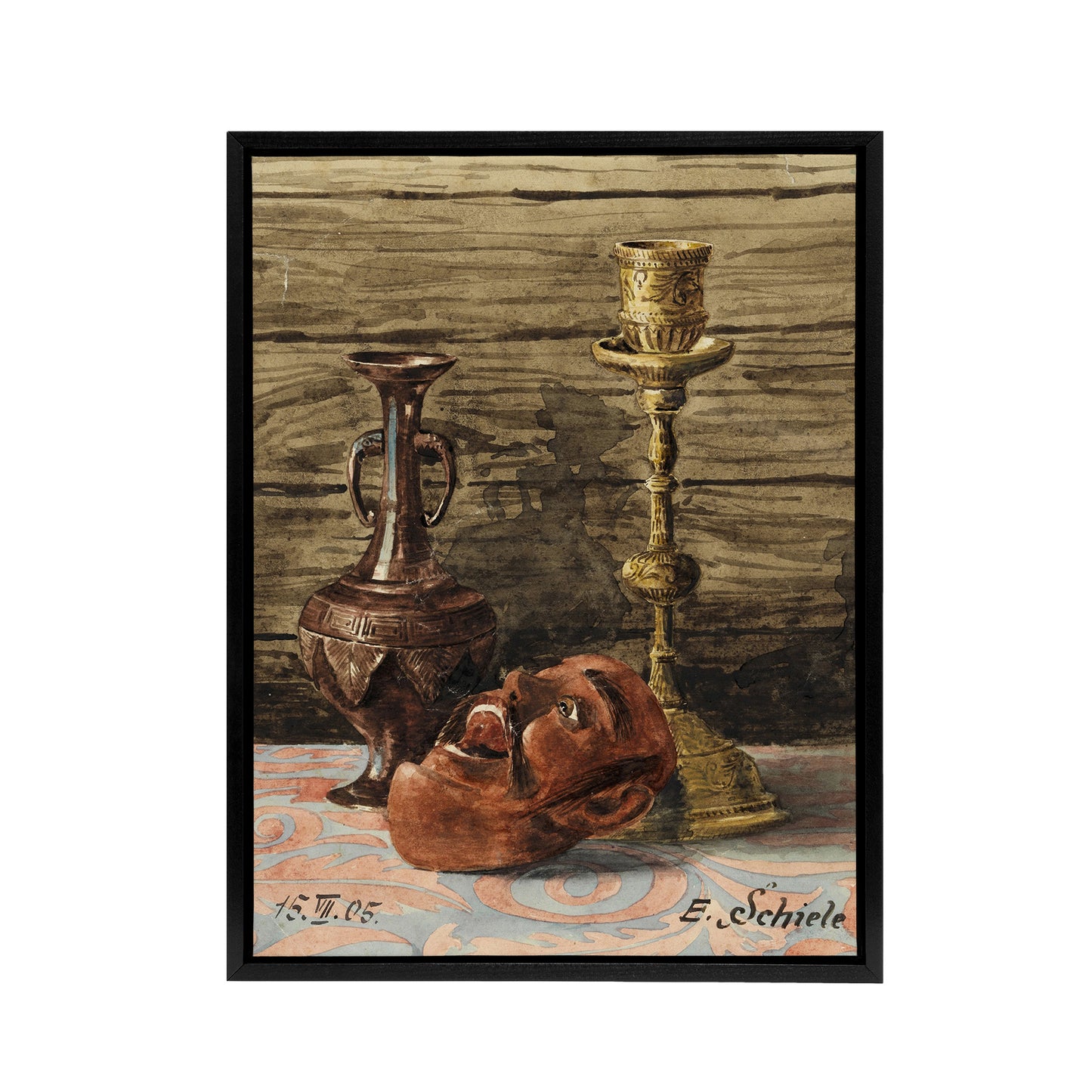 Candlestick Vase Mask Still Life Framed Canvas Wall Art Print Schiele