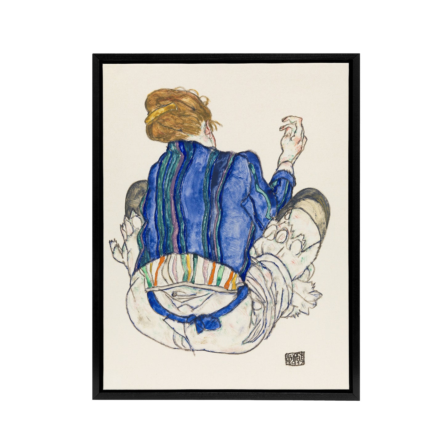 Seated Woman Back View Painting Framed Canvas Wall Art Print Schiele