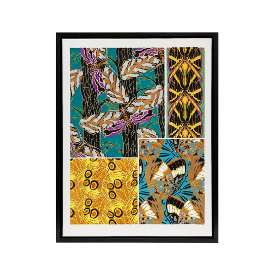 Colourful Vintage Butterfly Pattern Framed Canvas Wall Art Print Seguy