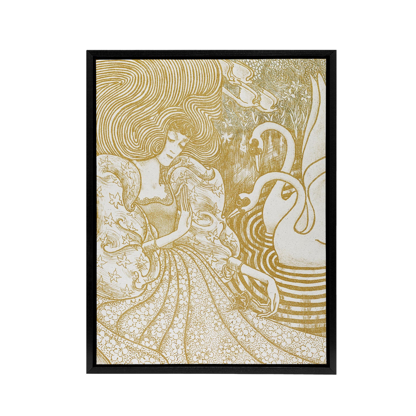 Woman With Butterfly Pond Two Swans Framed Canvas Wall Art Print Toorop