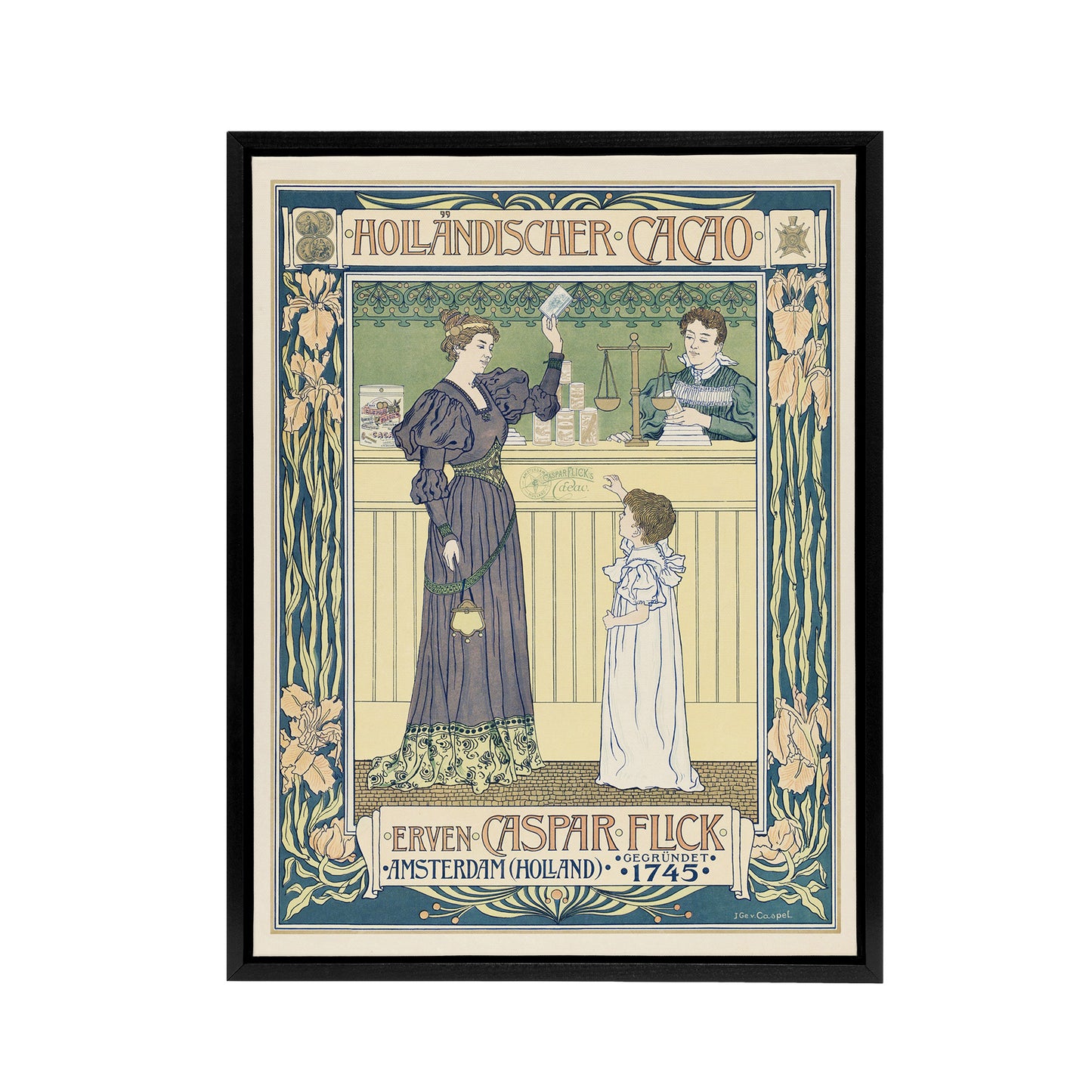 Hollandischer Cacao Advert Framed Canvas Wall Art Print Georg van Caspel