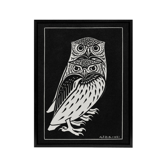 Two Owls Vintage Animal Painting Framed Canvas Wall Art Print de Graag