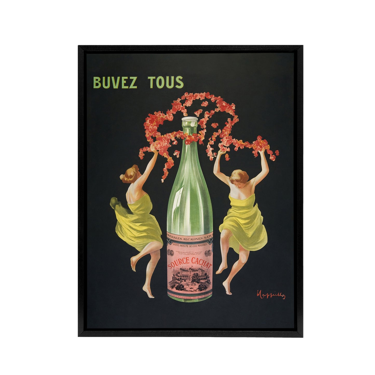 Drink All Cachat Vintage Ad Framed Canvas Wall Art Print Cappiello