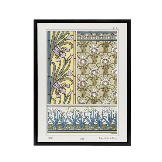 Iris Floral Pattern Framed Canvas Wall Art Print Vintage Floral Verneuil
