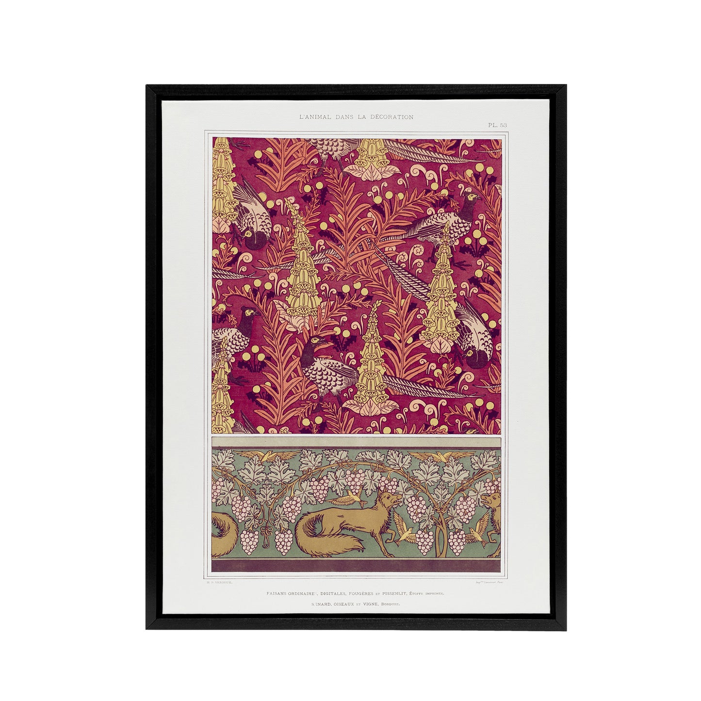 Flowers Pheasants Foxes Patterns Framed Canvas Wall Art Print Verneuil