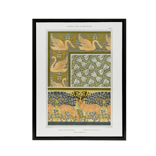 Swans Butterflies Deer Patterns Framed Canvas Wall Art Print Verneuil