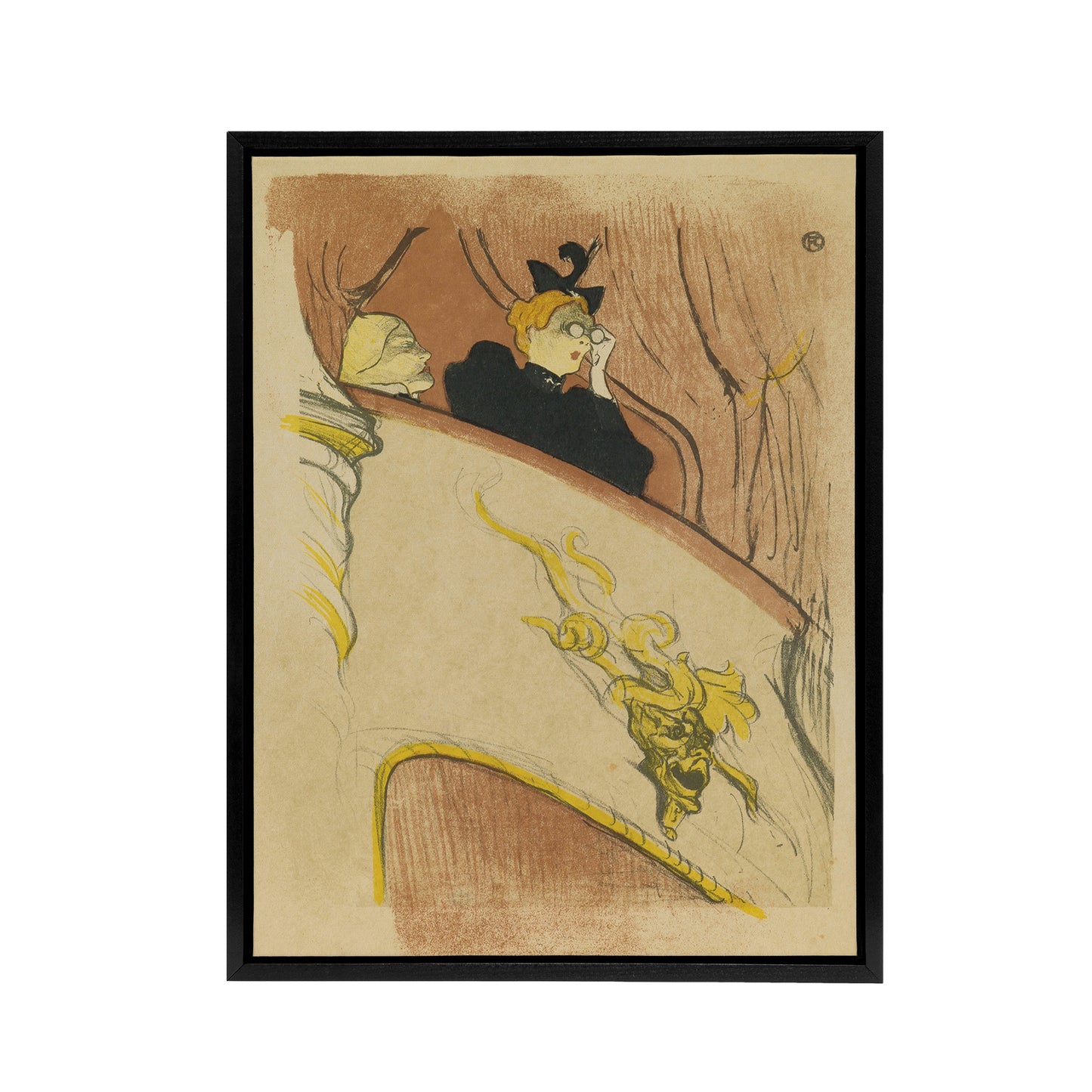 Box Sit with Gilded Mask Sketch Framed Canvas Wall Art Print Lautrec