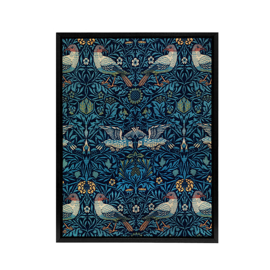 Birds and Flowers Blue Pattern Framed Canvas Wall Art Print Morris