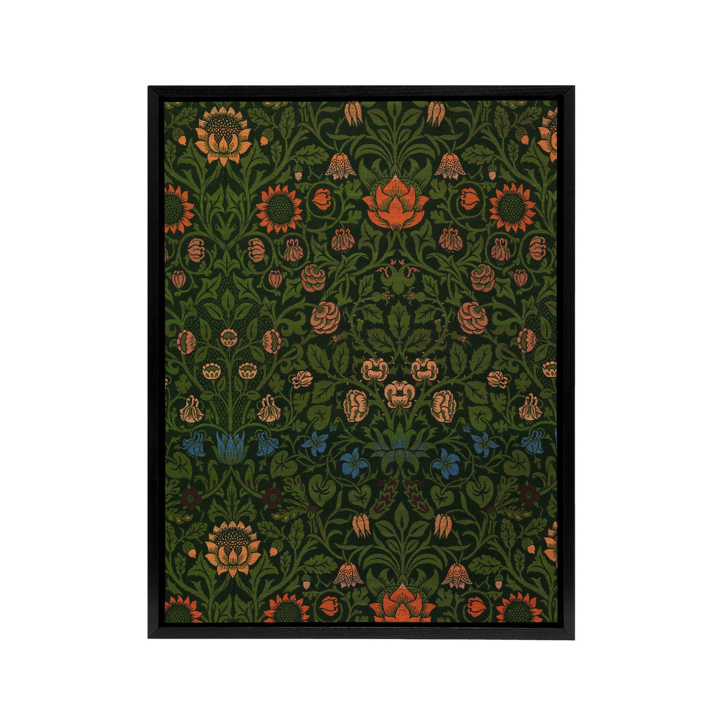 Violet and Columbine Floral Pattern Morris Black Framed Canvas Wall Art